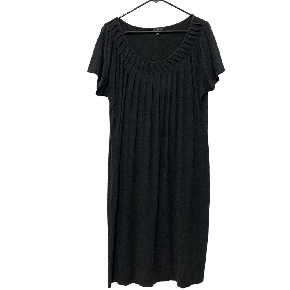 Talbots Black Short Sleeve Dress Pleated Neck Size XL Minimalist